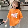 Ropa Infantil Estilo Coreano para Niñas, Conjunto de Verano de Manga Corta con Estampado de Dibujos Animados, Camiseta Holgada de Media Manga para Niños Mayores, Top Casual de Algodón Puro