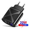 Cargador rápido para teléfono móvil con luz LED, PD20W + QC3.0 4A, doble puerto, calibre de EE. UU., calibre europeo, calibre británico, cabezal de carga rápida