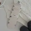Meias listradas de bolinhas, meias femininas de cano médio, meias de algodão para outono e inverno, estilo coreano, estilo japonês, da moda, com renda e estampas florais, meias longas na cor café