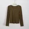 Camiseta base Feiyuan macia e amiga da pele, confortável, com corte justo, para mulheres, nova moda outono e inverno, cor sólida versátil, top interno com gola U