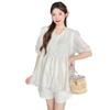 Camisa de Muñeca Bordada de Encaje de Manga Corta de Verano para Mujeres Embarazadas Pantalones Cortos de Verano para Embarazadas Traje para Mujeres Embarazadas Conjunto de Dos Piezas de Verano