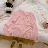 Cárdigan de principios de otoño para niña, color caramelo, cara sonriente, capa base, dulce, versátil, amigable con la piel, cómodo, top para bebé, cárdigan de manga larga