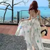 Vestido strapless estampado estilo isleño para mujer, perfecto para el verano, con un ambiente dulce y elegante, ideal para unas vacaciones en Bali, con estampado floral y diseño largo.