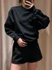 SEREN Comercio Exterior Transfronterizo 26 Nuevo Conjunto de Mujer Primavera/Verano: Sudadera Corta de Cuello Redondo + Pantalones Cortos Deportivos de Cintura Elástica