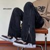Jeans Anchos con Micro-Bota para Hombre 2024 Otoño e Invierno Nuevos Retro Calle Alta Americana Nicho Cremallera Cintura Media Pantalones Ajustados