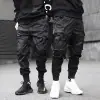 Mono negro de otoño para hombre, marca de moda, pantalones casuales funcionales con correa táctica suelta para paracaidistas, combinables
