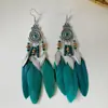 Brincos de Pena Boêmios Europeus e Americanos, Brincos de Franja Estilo Étnico Exagerado Retrô para Feriados, Acessórios de Viagem de Yunnan para Mulheres
