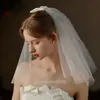 Velo de novia, tocado de alta gama para vestido de boda, accesorio para sesión de fotos de boda, lazo, accesorio de vestido de tul liso