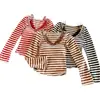 7093# Camiseta de Manga Larga con Cuello Halter y Adorno de Encaje Único para Mujer, Nueva Llegada, Chic de Principios de Otoño, Top Rayado Elegante