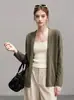 Cardigã casual verde estilo coreano com proteção solar para mulheres, peça externa de tricô fino tipo xale para o início do outono