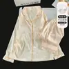 Conjunto Elegante de Duas Peças Jacquard Manga Longa Feminino com Bojos, Pijama Luxuoso Sedoso Confortável para Casa