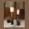 Botines Puntiagudos para Mujer, Estilo Nuevo Popular de Este Año, Tacones Gruesos, Tacones Altos, Botas Francesas Delgadas que Aumentan la Altura para Personas Bajas, Botas Elásticas
