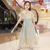 Saia de Cavalo Estilo Verão Fino para Meninas, Hanfu Melhorado Tradicional Chinês Infantil, Conjunto de Terno Tang Estilo Chinês Novo de Verão da Moda para Meninas
