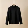 Camiseta básica de cuello medio para hombre, camiseta de manga larga de algodón puro de peso pesado, top de otoño juvenil de cuello medio, cuello alto, moda de primavera y otoño