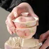 Juego de Té Miyan Pintado a Mano de Flor de Durazno Rosa, Tetera Hecha a Mano, Gaiwan, Taza de Té, Colección de Tazas para Anfitrión, Juego de Té de Alto Valor