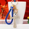 Llavero de Coche con Cruz de Pedrería de Corazón para Niña, Colgante Creativo Lindo Coreano para Bolso Femenino, Anillo de Llavero