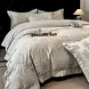 Conjunto de Roupa de Cama Jacquard Colorido Tecido de Algodão Amigo da Pele Quatro Peças Capa de Edredom de Algodão Puro Fronha Lençol Lençol com Elástico Conjunto Duplo para Casa Quatro Estações