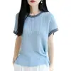 Suave Camiseta de Punto de Lino Irregular Estilo Coreano de Manga Corta para Mujer, Nuevo Top Versátil de Verano Transpirable con Mangas Acampanadas