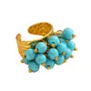 Anillo Exagerado con Borla de Perlas Estilo Bohemio Retro Transfronterizo Europeo y Americano Joyería de Mano Personalizada de Acero Inoxidable con Turquesa para Mujer
