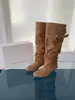 2026 Nuevas Botas de Moda Retro con Pliegues, Punta Redonda y Tacón Bloque para Mujer, Versátiles, Adelgazantes, Casuales, de Caña Alta