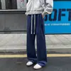 Calça de moletom reta estilo americano boca de sino moderna 2026 para homens, plus size, primavera e outono, cordão, calça casual solta