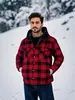 Camisa Xadrez Masculina Plus Size com Capuz e Forro de Fleece Amazon, Engrossada e Quente para o Inverno
