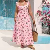 Comércio Exterior Transfronteiriço Europeu e Americano Tamanho Plus Moda Verão 2026 Novo Estilo de Férias Vestido Sem Mangas com Estampa de Morango Decote Quadrado
