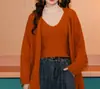 Blusas de tricô estilo Hong Kong para mulheres, novidade outono e inverno 2026 moda vintage jaqueta longa solta tricô feminino