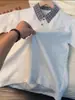 Camisa Polo de Manga Corta Patchwork Cuadros Estilo Americano Falso Dos Piezas para Hombre, Estilo Veraniego, Marca Trendy Genial Canalla, Camiseta de Hombro Real de Peso Pesado