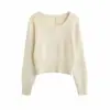 Suéter de Color Sólido Estilo Fresco Estilo Simple Versátil para Mujer Primavera y Otoño Nuevo Cuello Cuadrado Básico Elegante Suéter Pulóver Adelgazante