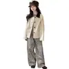 Casaco de Outono para Meninas 2026 Nova Moda Elegante Casaco Trench Style Celeiro de Botão Único para Crianças Maiores