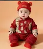 Macacão de Outono e Inverno para Bebê, Macacão Vermelho Festivo Estilo Chinês para Mêsversário e Festa de Primeiro Aniversário do Bebê, Roupa de Ano Novo, Macacão para Engatinhar