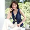 Tiro Real del Nuevo Estilo de Verano Top Sexy de Mezclilla Elástica Lavada Azul Profundo para Mujer, Ajuste Delgado, con Bolsillos, Chaleco
