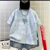 Camiseta de Manga Corta Tie-Dye para Niños Verano 2026 Sorona Holgada Tendencia Marca Bordada Algodón Superior para Niños Mayores