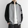 Nuevo cárdigan de punto para hombre joven y maduro, primavera y otoño, estilo coreano, a rayas, casual, versátil, para pareja, chaqueta suéter con cremallera y cuello alto