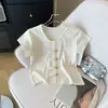 Foto Real Design Jacquard Senso de Estilo Camiseta de Manga Curta Feminina Novo Estilo Chinês Estilo Nacional Botão Camisa Pequena Pequena Slim Fit Top Slim
