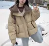 Jaqueta Curta de Algodão Color Block Feminina Inverno 2026 Novo Estilo Moda Petite Jaqueta de Algodão Espessa Casaco de Algodão Jaqueta Puffer Roupa de Exterior