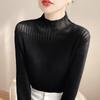 2024 Nuevo Invierno Cuello Alto Medio Estilo Francés Manga Larga Tejido de Punto Slim Camiseta Base para Mujer Tejido de Punto Negro Trbottomy
