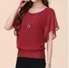 Ropa Nueva de Primavera y Verano para Mujer Tallas Grandes para Mujeres Tallas Grandes, Camiseta de Manga Corta Murciélago, Blusa de Gasa Holgada Adelgazante para Mujer
