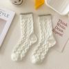 Calcetines Verdes Blanco Puro para Mujer Primavera y Otoño Encaje Media Caña Calcetines de Algodón Chica Dulce Blanco Combinable Estudiante Ins Borde de Oreja