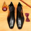 [Pré-Venda Indisponível] Botas de Couro de Cano Alto de Inverno para Homens, Calçados Formais de Negócios, Botas de Couro Genuíno com Bico Fino e Polimento Colorido Britânico para Homens