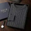 Suéter Masculino de Caxemira Grosso Retrô de Três Fios Gola Redonda Outono e Inverno Novo Estilo Suéter Base Tricotado Pulôver Torcido