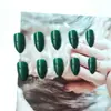 Unhas Postiças Pontiagudas Formato Gota de Água com Amêndoa Verde Escuro Clareadoras Usáveis 24 Peças Cor Pura Unhas de Manicure