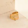Anillo Abierto Multicapa de Acero Inoxidable Transfronterizo Estilo Europeo y Americano de Lujo Ligero con Patrón de Sol para Mujer, Diseño de Nicho Joyería de Alta Gama al por Mayor