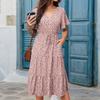 Amazon Estación Independiente 2024 Verano Nueva Moda Transfronteriza Ropa de Mujer Vestido Europeo y Americano con Estampado de Leopardo Verde con Cuello en V