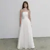 Elegante y Sencillo Vestido de Novia sin Tirantes con Cuello Desmontable, Elegante Vestido de Novia Ligero para Sesión de Fotos de Viaje, Vestido Principal Estilo Bosque para Boda en el Césped