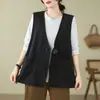 Fotos reales de un chaleco de algodón retro, una nueva colección de primavera con un diseño de cuello en V de color liso, un top sin mangas elegante y moderno para mujer