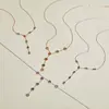 Collar de Acero Inoxidable con Cadena en Forma de Y, Incrustaciones de Flores de Estilo Europeo y Americano con Circonitas de Colores, Joyería de Moda de Alta Gama al por Mayor