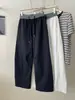 Pantalones Banana de Bloques de Color de Moda Estilo Coreano de Cintura Alta para Mujer Ajuste Relajado Adelgazantes Versátiles Pantalones Casuales Otoño con Cordón de Pierna Ancha de Moda