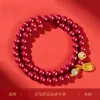 Pulsera de Cinabrio con Múltiples Hilos para Mujer, Pulsera de Arena Dorada Ámbar y Morado para Hombre, Amuleto de la Suerte del Año de Nacimiento, Elegante Estilo de Doble Hilo para Mujer